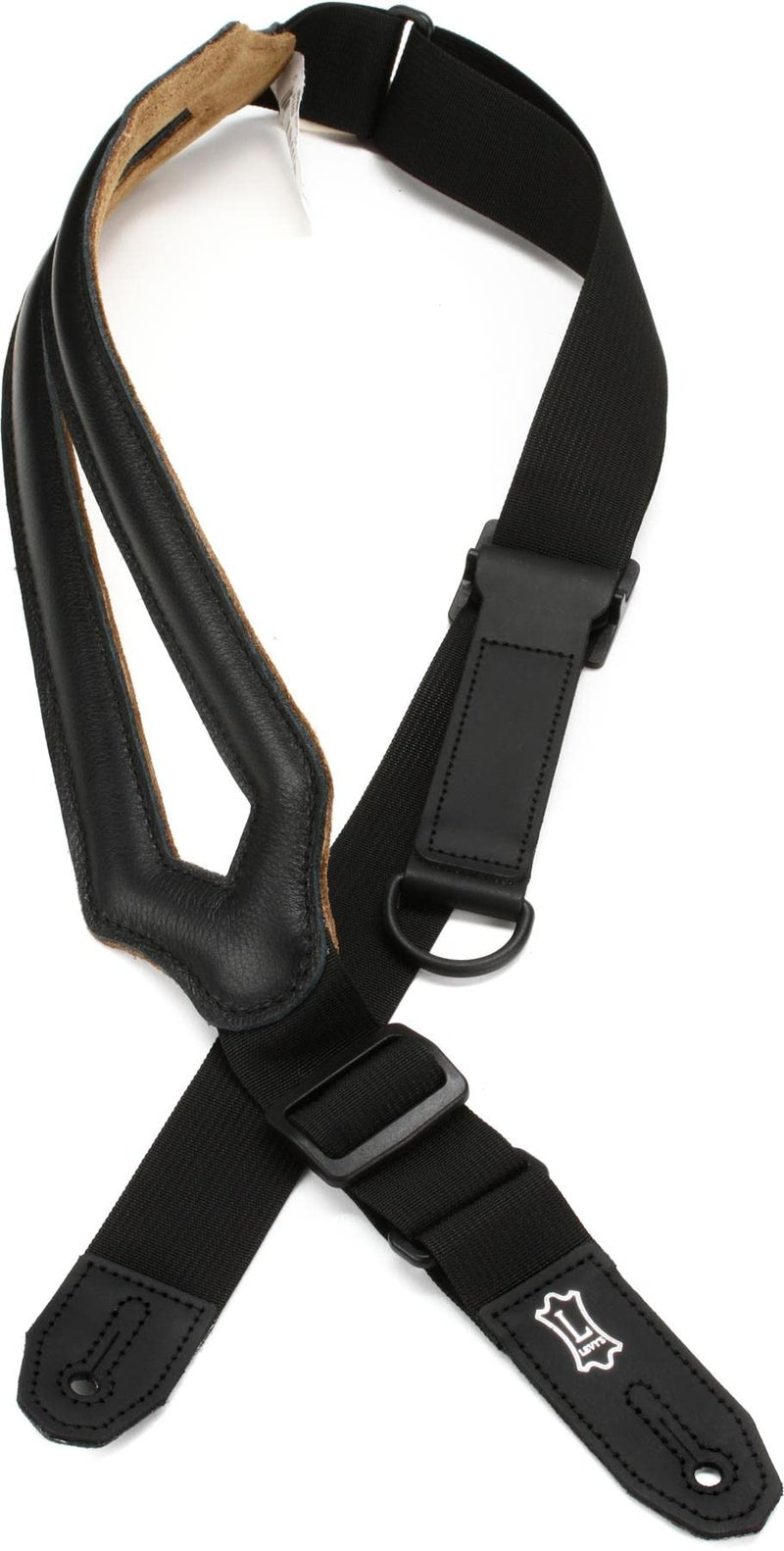 Levy's Leathers Right Height Guitar Strap with Patented RipChord Quick Adjustment Technology, 3" Wide Ergonomic Padded Leather - Black (MRHSS-BLK) - Image 1